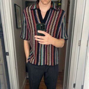 Todd Snyder vertical stipe crochet sweater polo